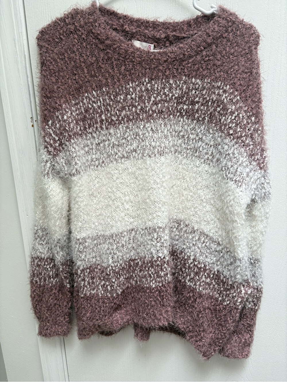 SO Mauve and Cream Fuzzy Crewneck Sweater - SOFT and comfy!!